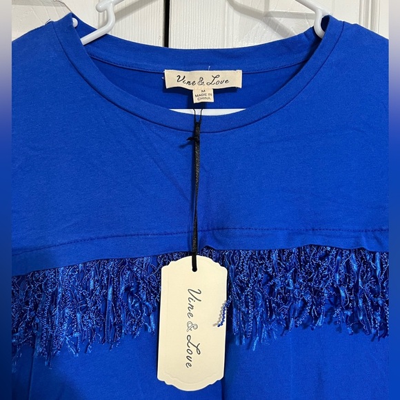 Tassled Blue Womens T-Shirt Top 100% Cotton Blouse Vine & Love Size Medium NWT - Picture 4 of 8